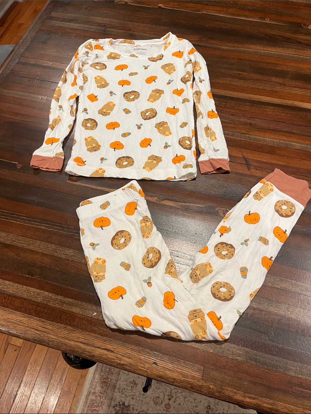 Angel Dear White & Orange Pumpkin and Donut Print Long Sleeve Pajama Set 6